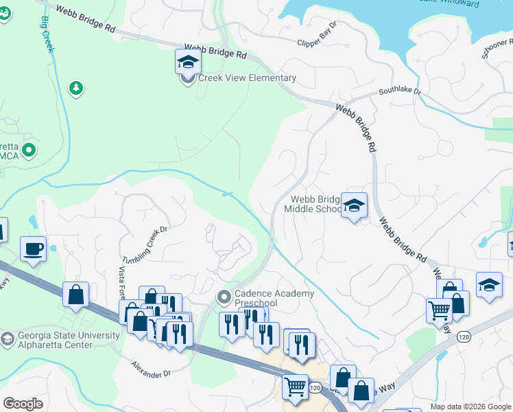 map of restaurants, bars, coffee shops, grocery stores, and more near 240 Autumn Sage Drive in Alpharetta