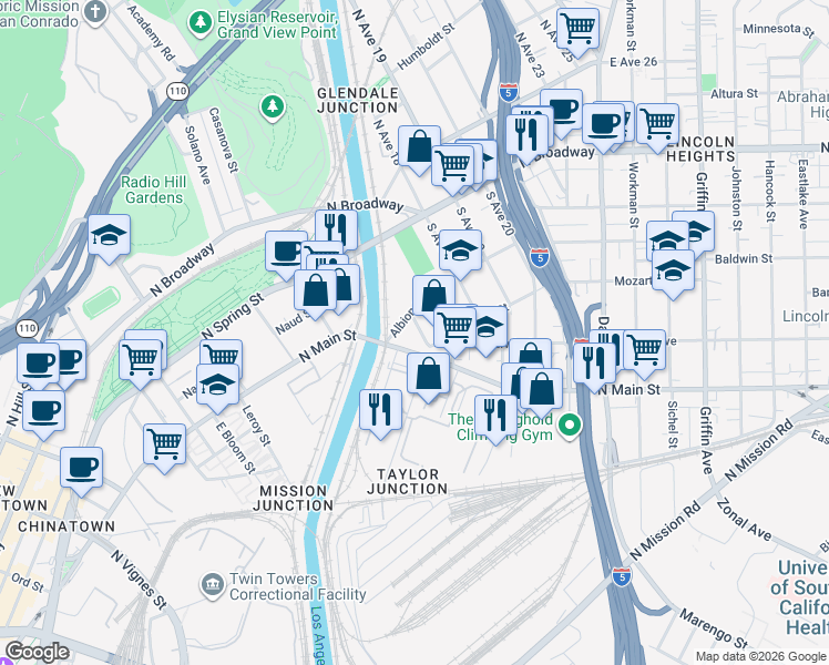 map of restaurants, bars, coffee shops, grocery stores, and more near 338 South Avenue 16 in Los Angeles