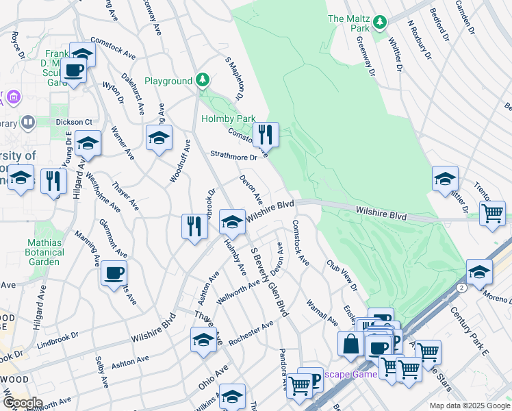 map of restaurants, bars, coffee shops, grocery stores, and more near 851 Devon Avenue in Los Angeles