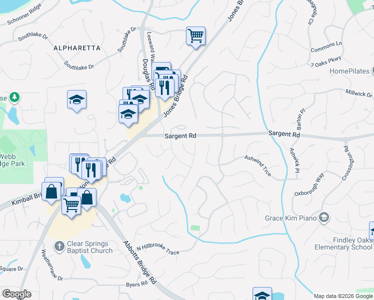 map of restaurants, bars, coffee shops, grocery stores, and more near 11810 Red Maple Forest Drive in Johns Creek