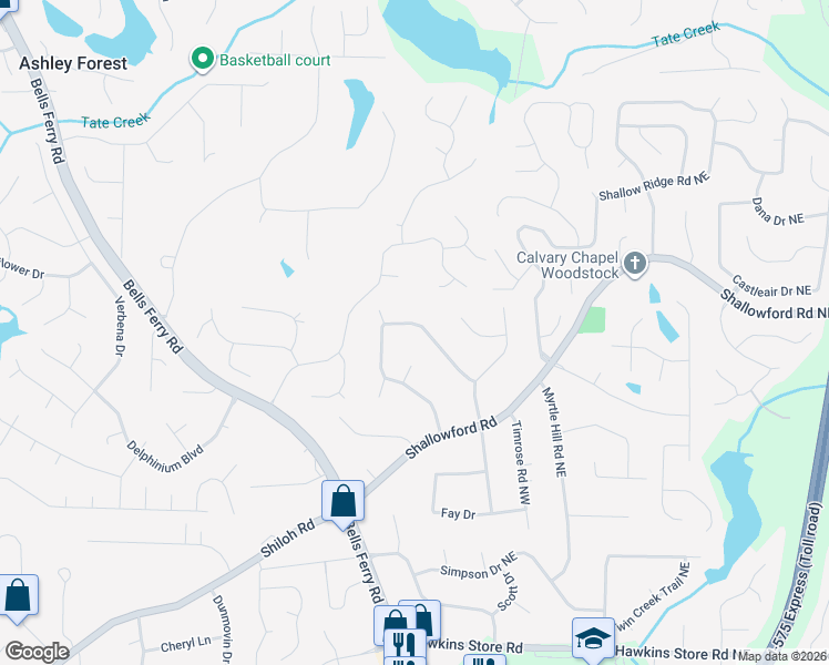 map of restaurants, bars, coffee shops, grocery stores, and more near 4741 North Springs Road Northwest in Kennesaw