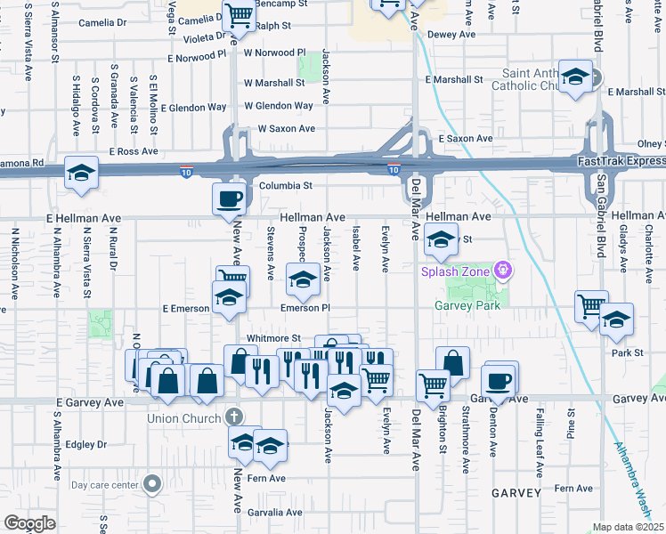 map of restaurants, bars, coffee shops, grocery stores, and more near 3256 Jackson Avenue in Rosemead