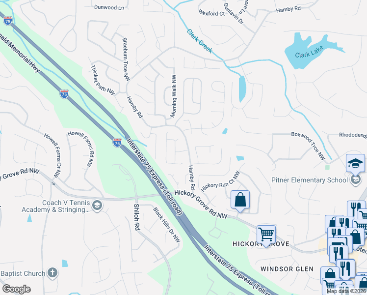map of restaurants, bars, coffee shops, grocery stores, and more near 1944 Tranquil Field Way Northwest in Acworth