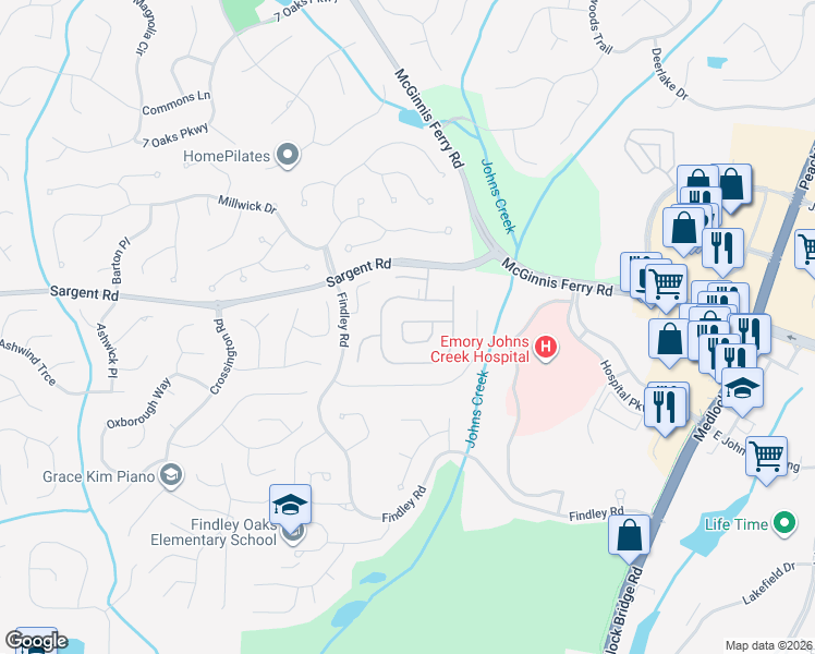 map of restaurants, bars, coffee shops, grocery stores, and more near 560 Barsham Way in Duluth