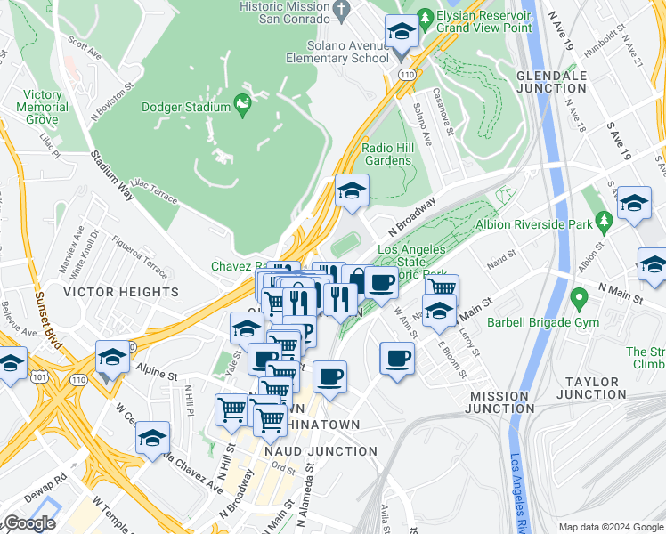 map of restaurants, bars, coffee shops, grocery stores, and more near 1027 Doyle Place in Los Angeles