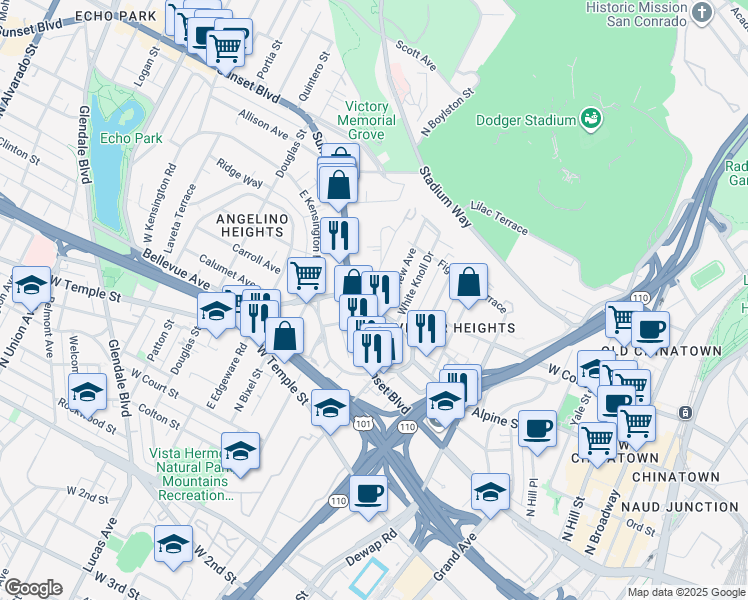 map of restaurants, bars, coffee shops, grocery stores, and more near in Los Angeles