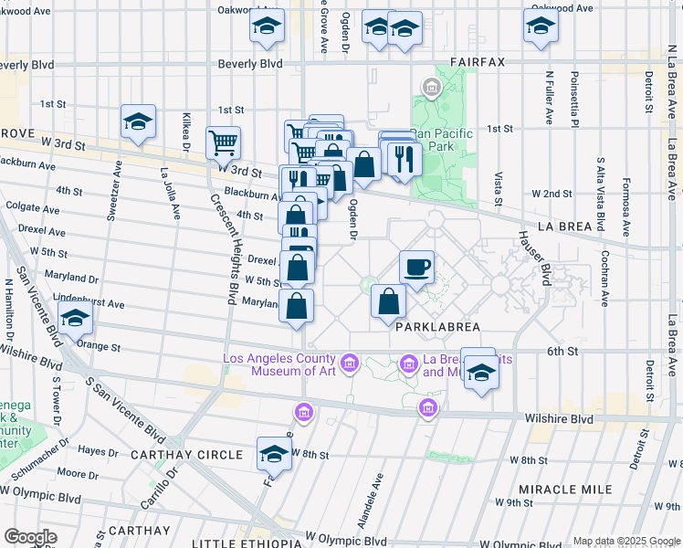 map of restaurants, bars, coffee shops, grocery stores, and more near 428 Alandele Avenue in Los Angeles