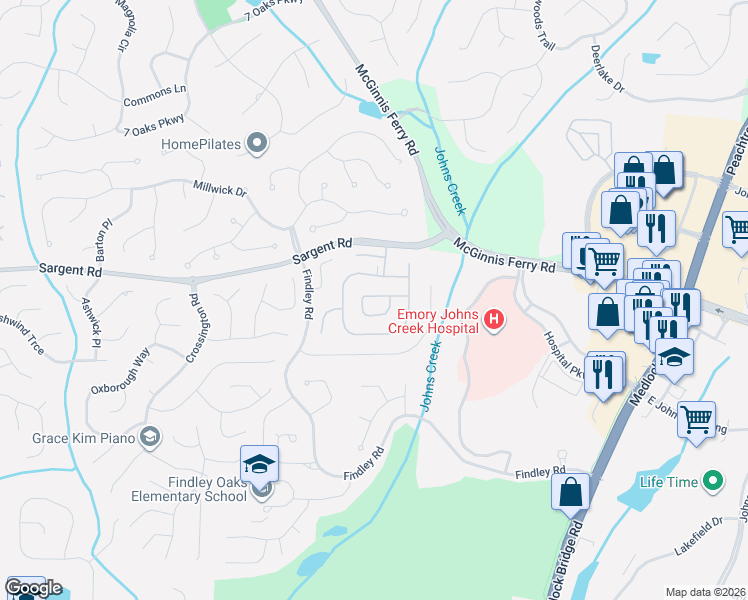map of restaurants, bars, coffee shops, grocery stores, and more near 550 Barsham Way in Duluth
