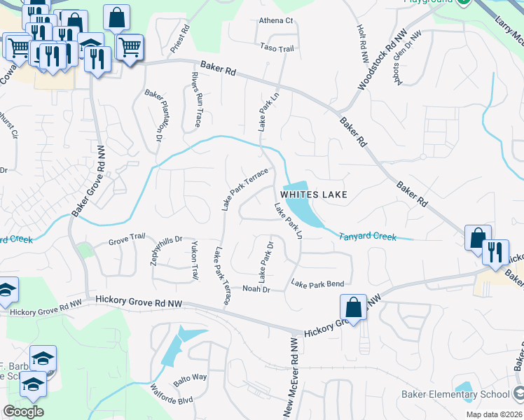map of restaurants, bars, coffee shops, grocery stores, and more near 4711 Noah Circle in Acworth