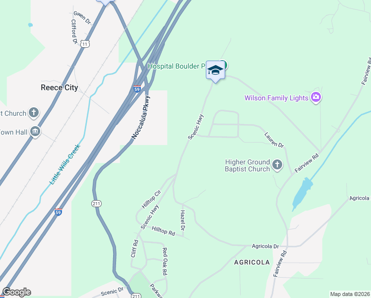 map of restaurants, bars, coffee shops, grocery stores, and more near Scenic Highway in Gadsden