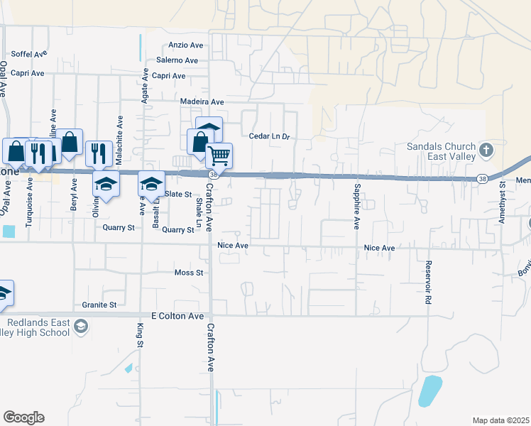map of restaurants, bars, coffee shops, grocery stores, and more near 2140 Mentone Boulevard in Mentone