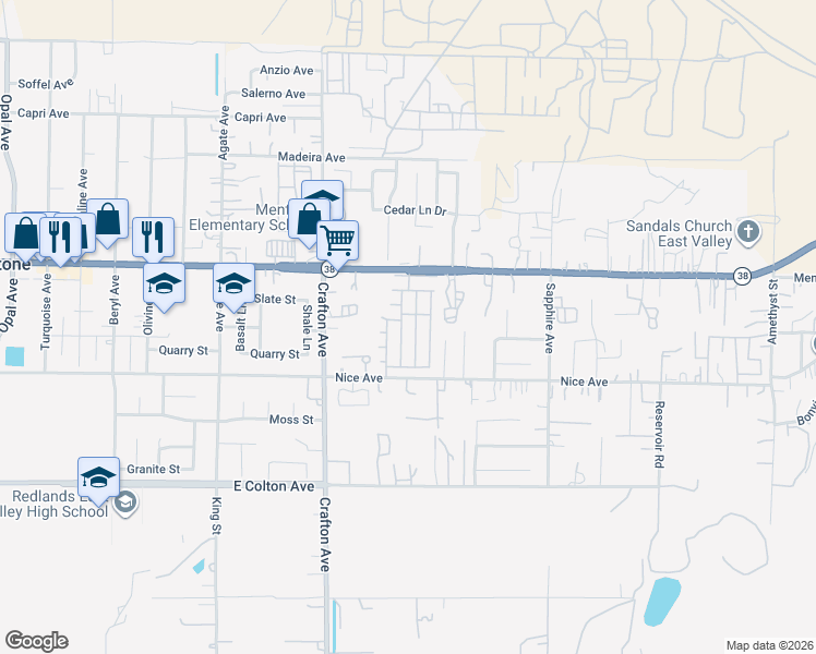 map of restaurants, bars, coffee shops, grocery stores, and more near 2140 Mentone Boulevard in Mentone