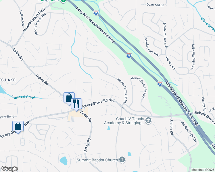 map of restaurants, bars, coffee shops, grocery stores, and more near 4623 Carina Drive Northwest in Acworth