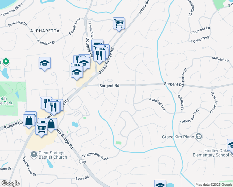 map of restaurants, bars, coffee shops, grocery stores, and more near 11810 Red Maple Forest Drive in Alpharetta