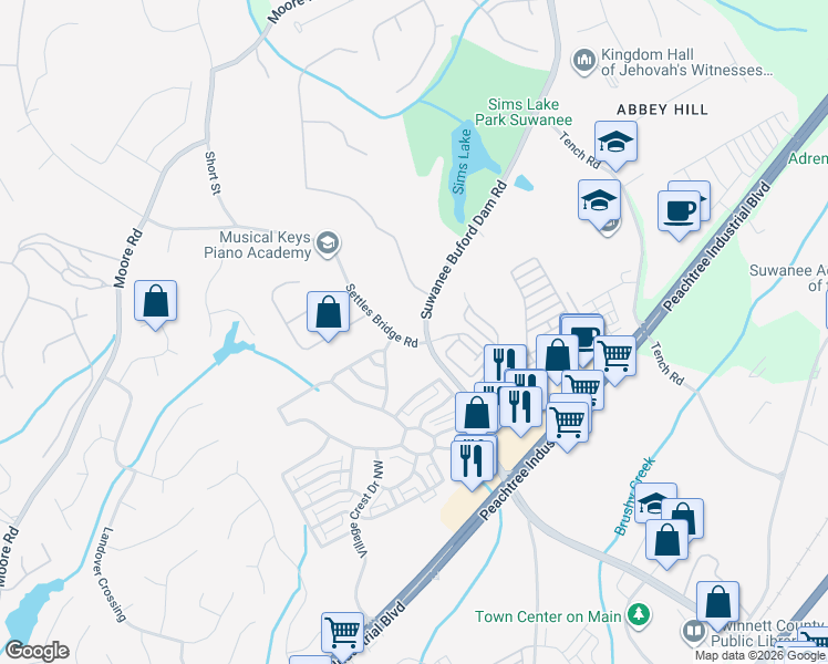 map of restaurants, bars, coffee shops, grocery stores, and more near in Suwanee