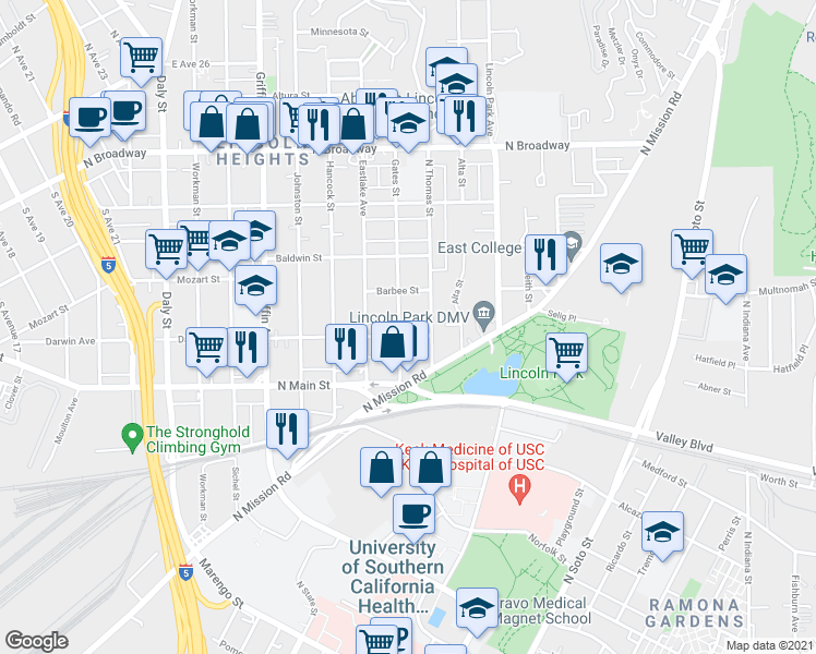 map of restaurants, bars, coffee shops, grocery stores, and more near 3305 Darwin Avenue in Los Angeles