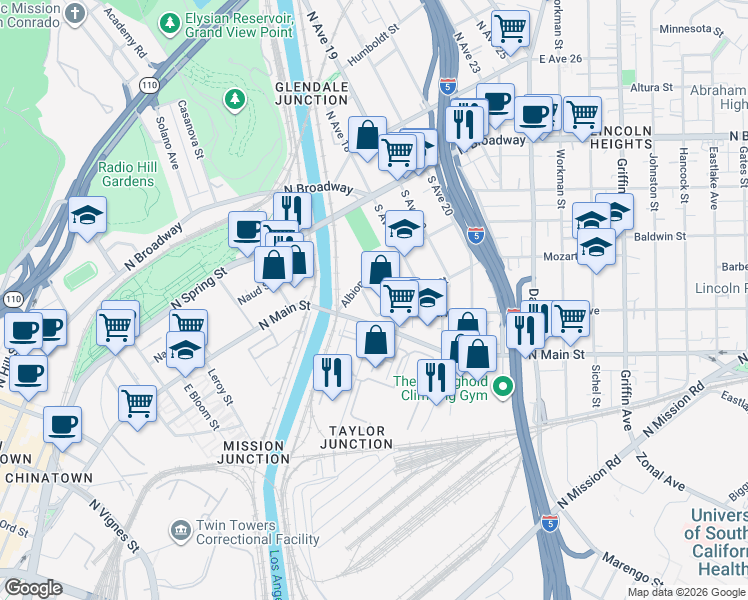 map of restaurants, bars, coffee shops, grocery stores, and more near 338 South Avenue 16 in Los Angeles