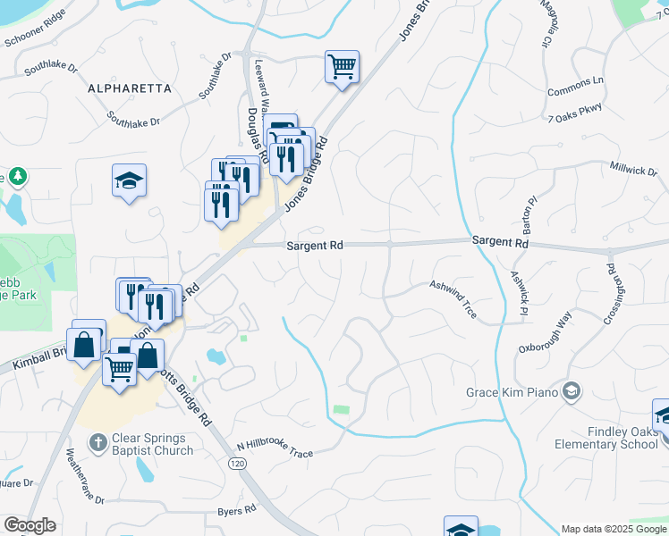 map of restaurants, bars, coffee shops, grocery stores, and more near 11810 Red Maple Forest Drive in Alpharetta