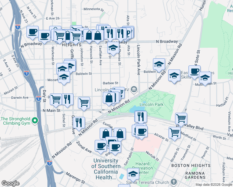 map of restaurants, bars, coffee shops, grocery stores, and more near 3305 Darwin Avenue in Los Angeles