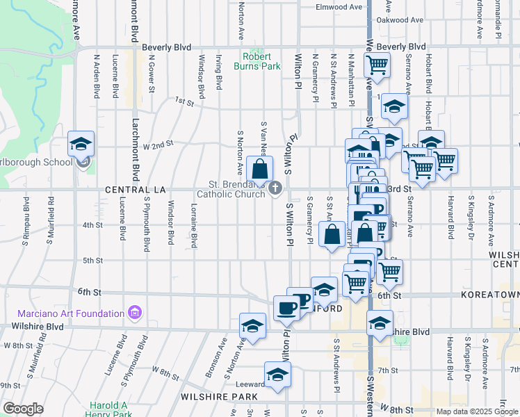 map of restaurants, bars, coffee shops, grocery stores, and more near 326 Westminster Avenue in Los Angeles