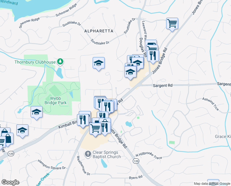 map of restaurants, bars, coffee shops, grocery stores, and more near 11768 Wellsley Way in Alpharetta