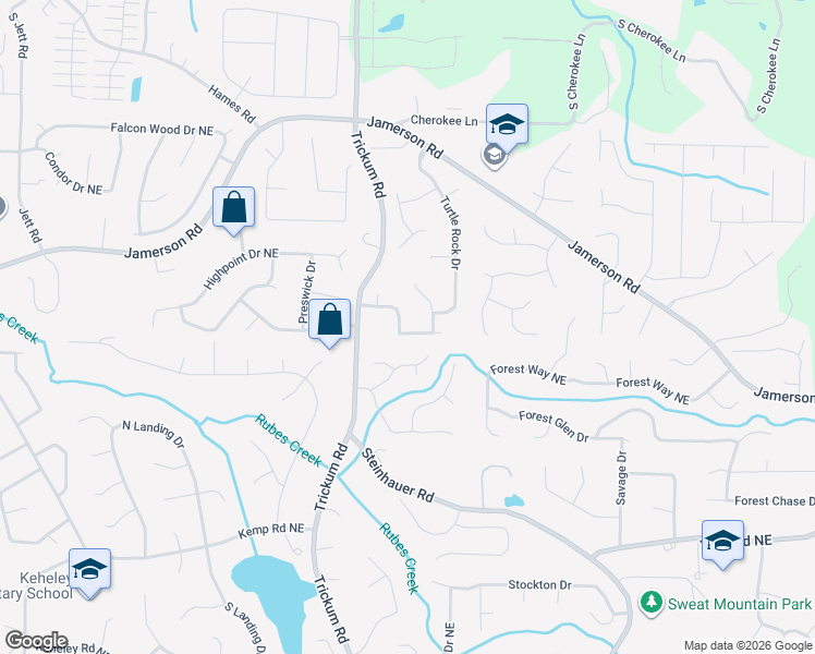 map of restaurants, bars, coffee shops, grocery stores, and more near 2263 Turtle Club Drive Northeast in Marietta