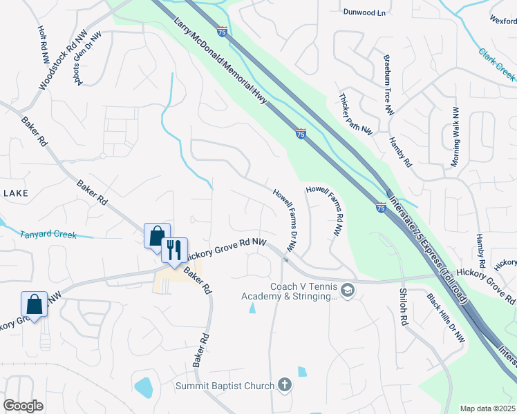 map of restaurants, bars, coffee shops, grocery stores, and more near 4623 Carina Drive Northwest in Acworth