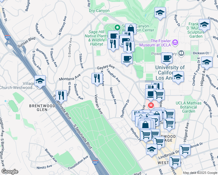 map of restaurants, bars, coffee shops, grocery stores, and more near in Los Angeles