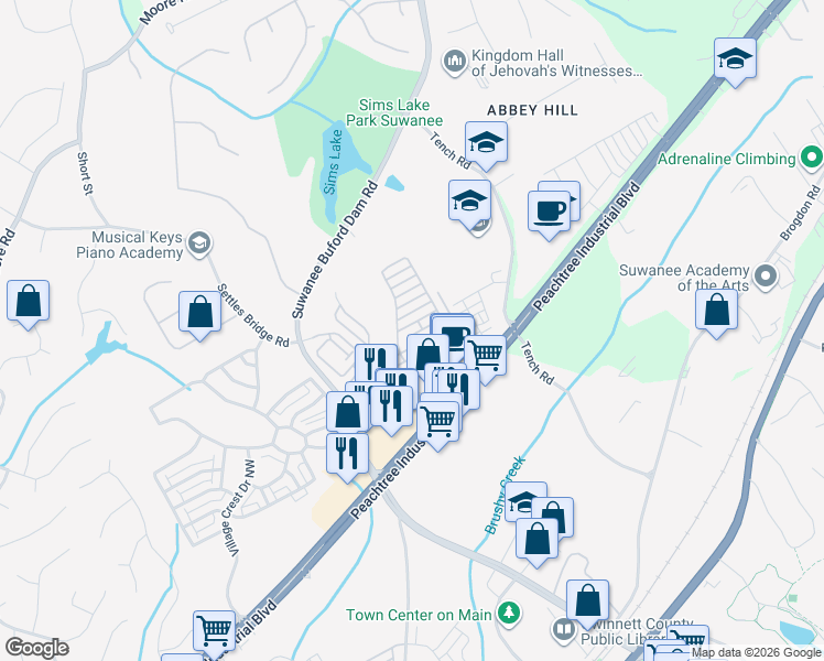 map of restaurants, bars, coffee shops, grocery stores, and more near 328 Barbados Lane in Suwanee