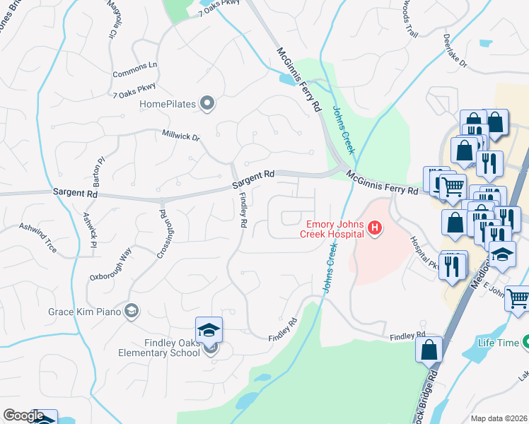 map of restaurants, bars, coffee shops, grocery stores, and more near 13040 Carriage Park Lane in Duluth