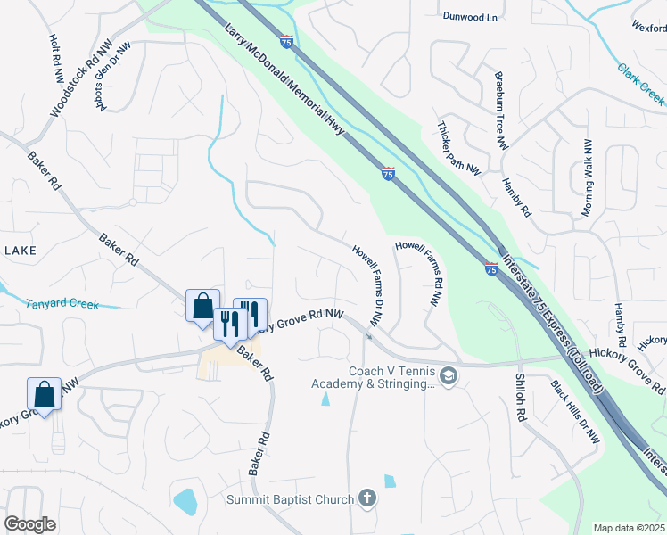 map of restaurants, bars, coffee shops, grocery stores, and more near 4623 Carina Drive Northwest in Acworth