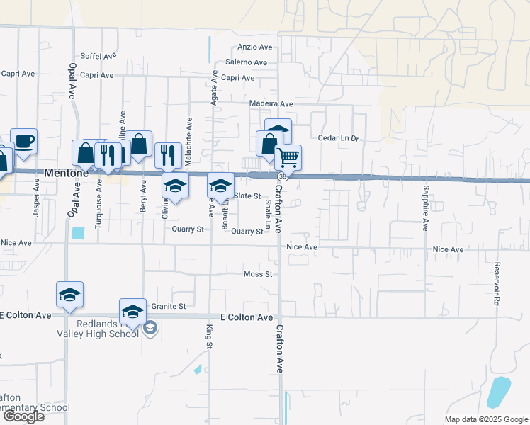 map of restaurants, bars, coffee shops, grocery stores, and more near 10206 Shale Lane in Mentone