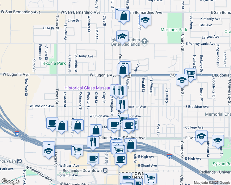 map of restaurants, bars, coffee shops, grocery stores, and more near 17 West Western Avenue in Redlands