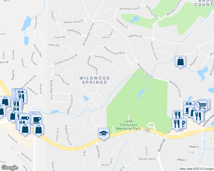 map of restaurants, bars, coffee shops, grocery stores, and more near 461 Holly Stream Trail in Roswell