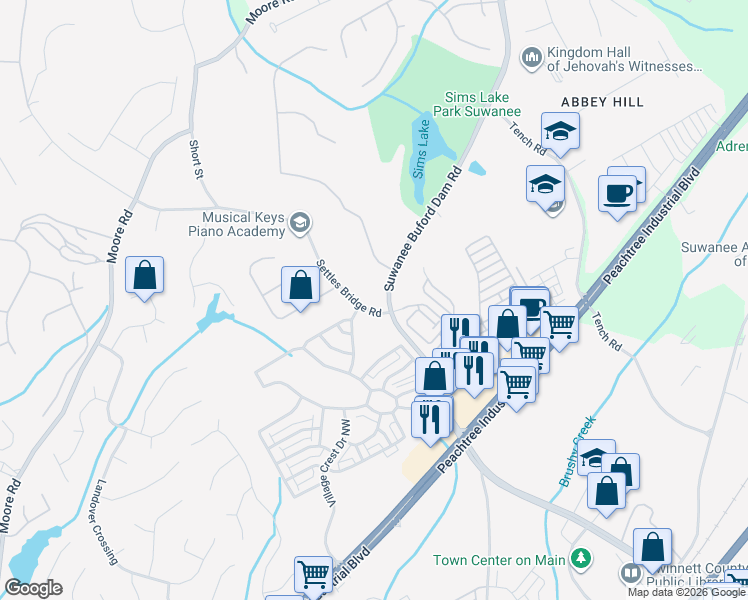 map of restaurants, bars, coffee shops, grocery stores, and more near in Suwanee