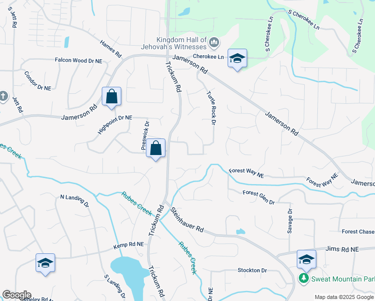 map of restaurants, bars, coffee shops, grocery stores, and more near 2258 Turtle Club Drive Northeast in Marietta