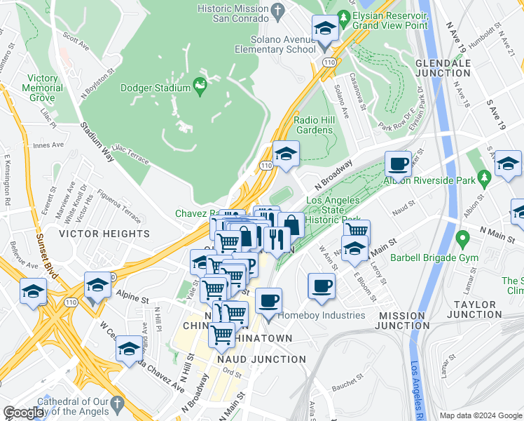 map of restaurants, bars, coffee shops, grocery stores, and more near 1027 Doyle Place in Los Angeles