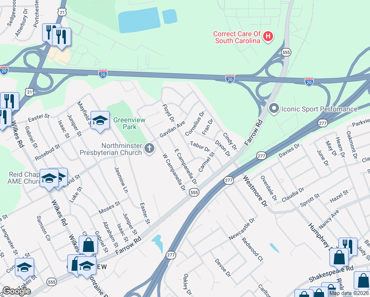 map of restaurants, bars, coffee shops, grocery stores, and more near 320 Floyd Drive in Columbia