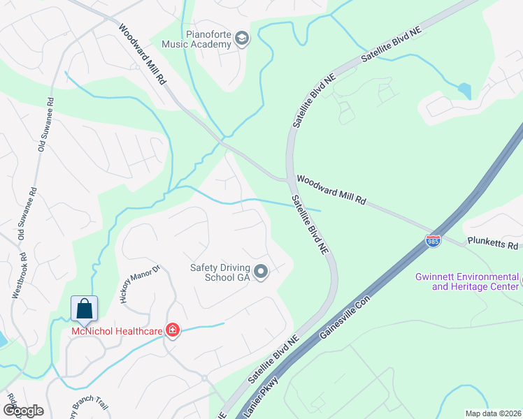map of restaurants, bars, coffee shops, grocery stores, and more near 3811 Roxfield Drive Northeast in Buford