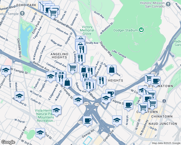 map of restaurants, bars, coffee shops, grocery stores, and more near in Los Angeles