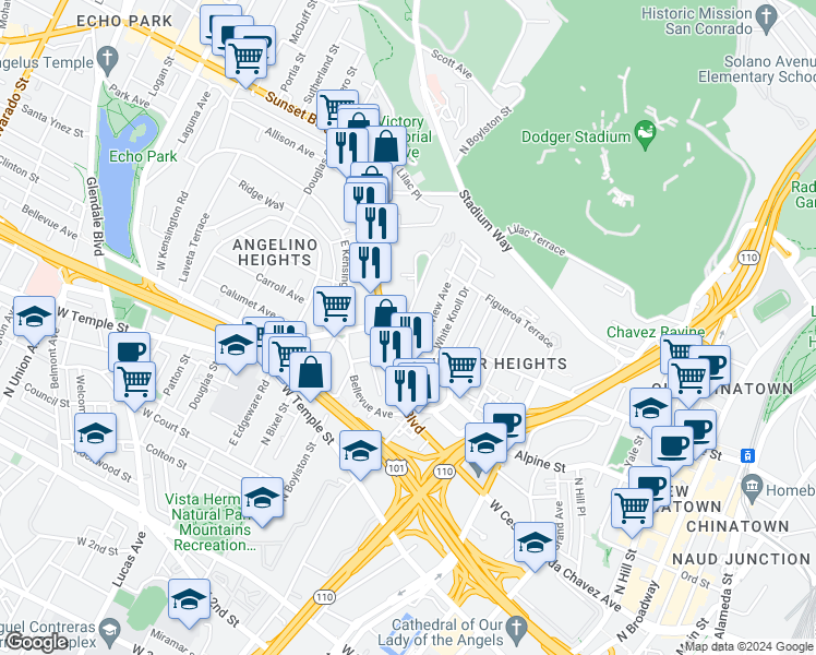 map of restaurants, bars, coffee shops, grocery stores, and more near in Los Angeles