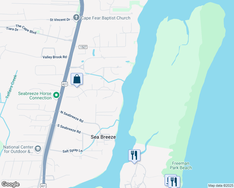 map of restaurants, bars, coffee shops, grocery stores, and more near 998 Pier Access Road in Wilmington