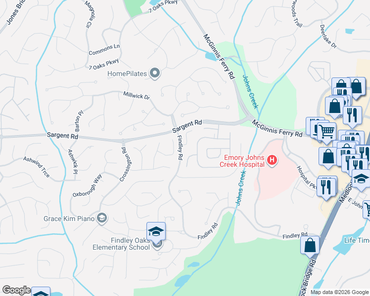 map of restaurants, bars, coffee shops, grocery stores, and more near 105 Saint Amour Place in Johns Creek