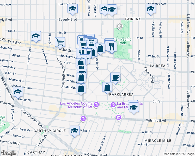 map of restaurants, bars, coffee shops, grocery stores, and more near 428 Alandele Avenue in Los Angeles