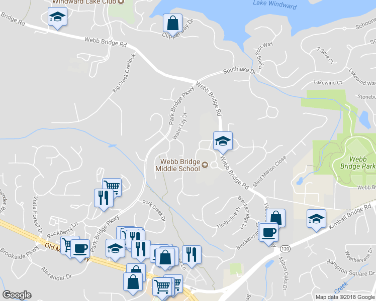 map of restaurants, bars, coffee shops, grocery stores, and more near 4350 May Apple Drive in Alpharetta