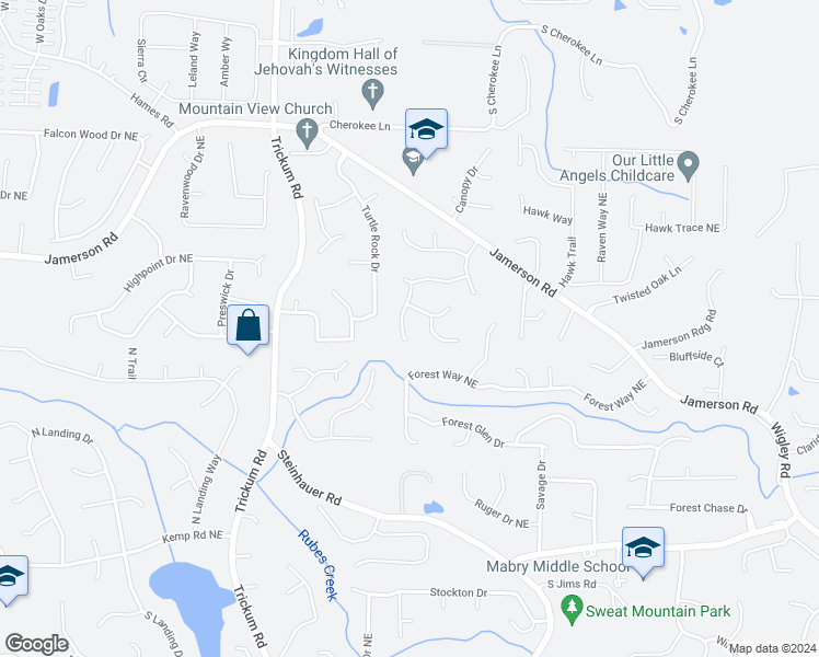 map of restaurants, bars, coffee shops, grocery stores, and more near 4923 Marlos Drive Northeast in Marietta