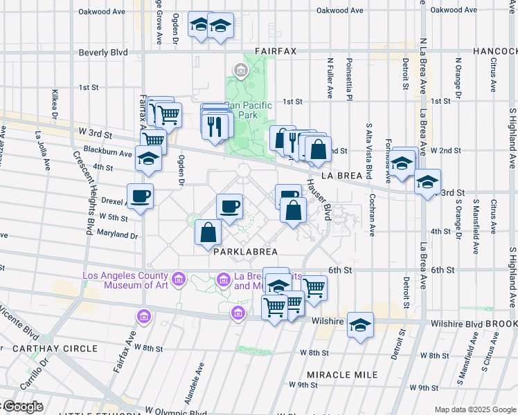 map of restaurants, bars, coffee shops, grocery stores, and more near 6070 Colgate Avenue in Los Angeles