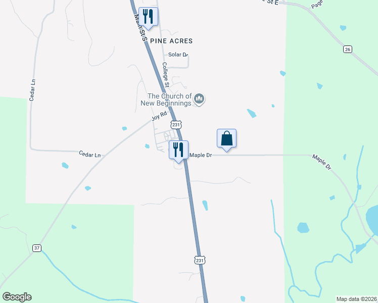 map of restaurants, bars, coffee shops, grocery stores, and more near 17 Maple Drive in Blountsville
