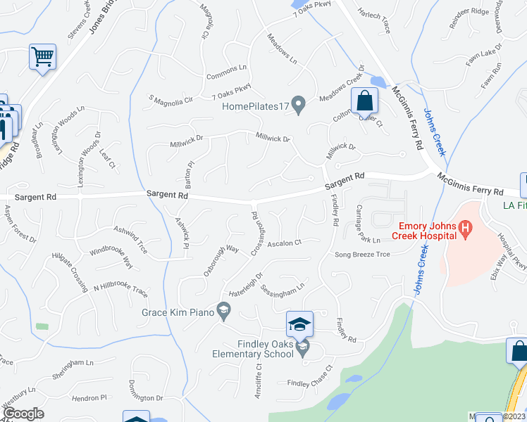 map of restaurants, bars, coffee shops, grocery stores, and more near 370 Leatherman Court in Alpharetta