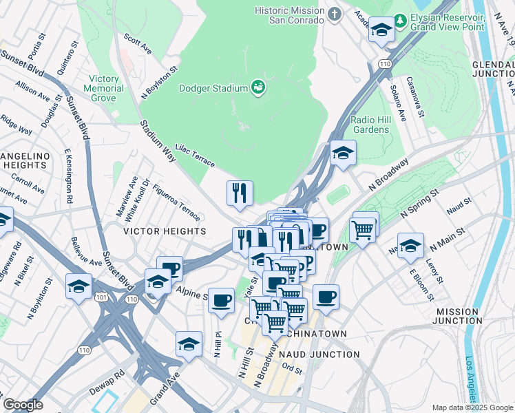 map of restaurants, bars, coffee shops, grocery stores, and more near 711 Bernard Street in Los Angeles
